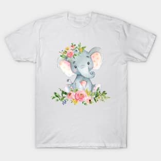 Cute Elephant with Flowers T-Shirt